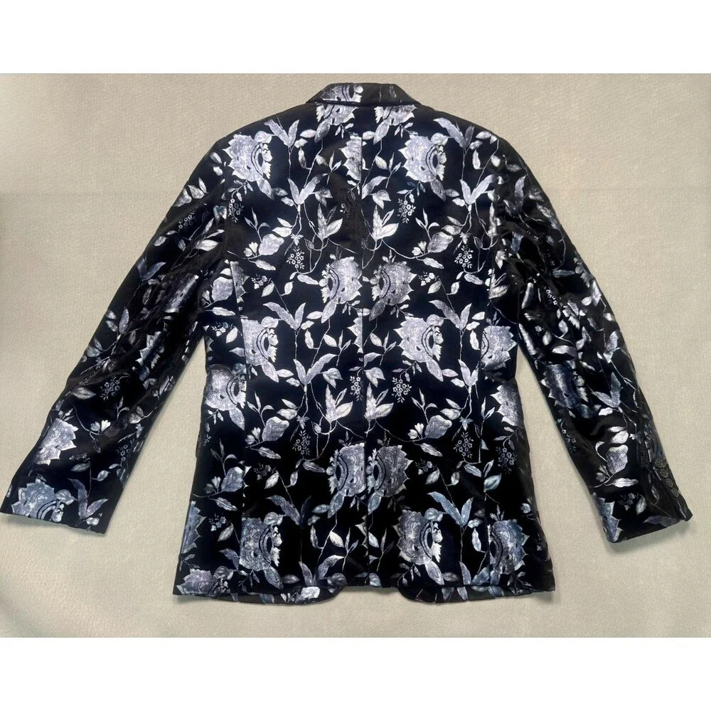 INC Men's Blazer Black Velvet With Silver Floral Jacket Party Nashville Medium